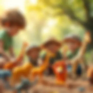 Children engaged in creative play with safari animal figures.