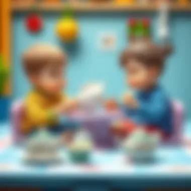 Children engaging in social interaction with toy tea sets.