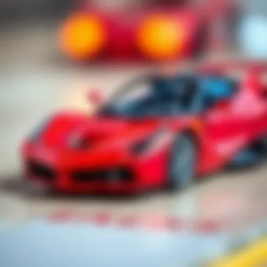 Close-up of a Ferrari toy car highlighting its sleek design and intricate details.