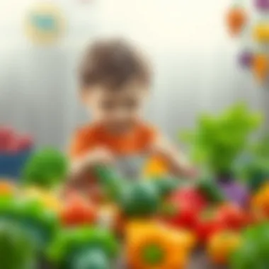 Child engaging with a vegetable toy set