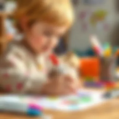 Children Using Single Markers for Creativity A child engaging in an art activity, using a single marker to create colorful drawings on paper.