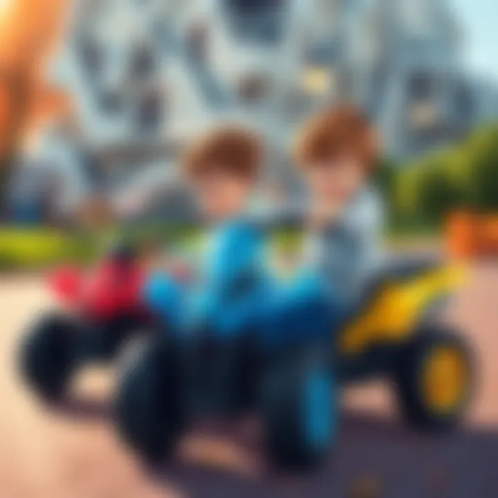 Children engaging in playtime with 4-wheeled toys, fostering social interaction