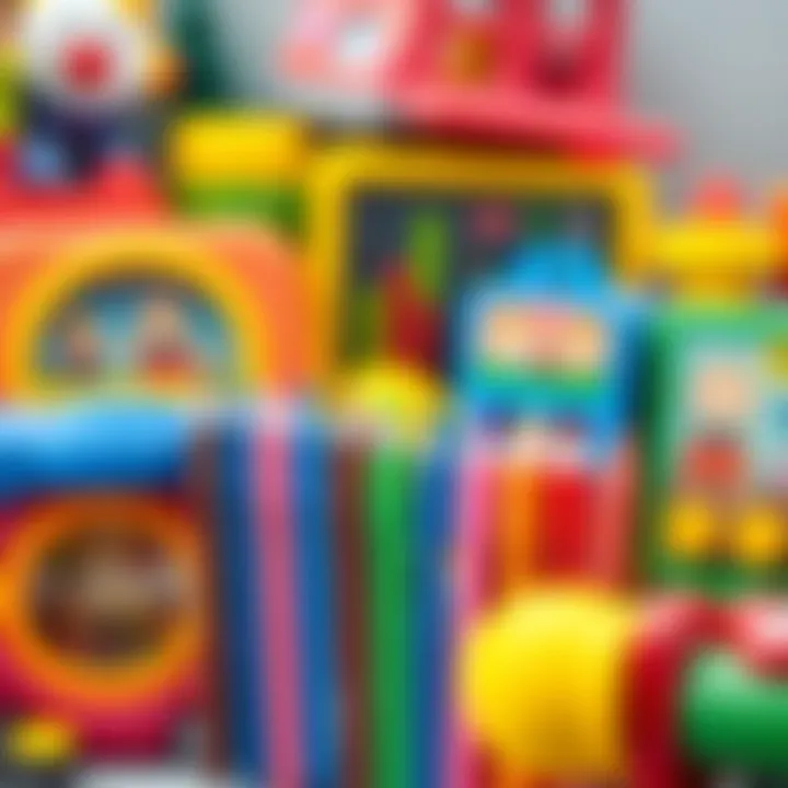 A selection of colorful mini fine-point pens displayed next to educational toys.