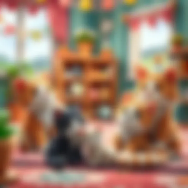 Plush cat toys in a cozy playroom setting