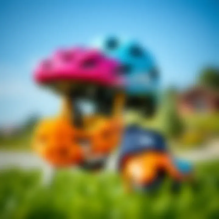 Safety gear for young cyclists including helmet and pads