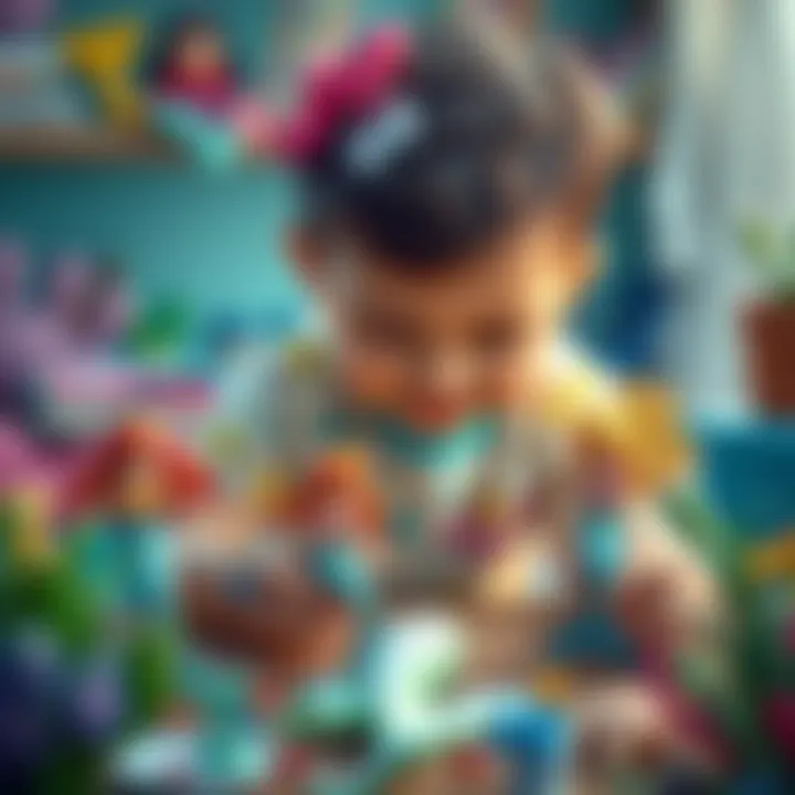 A child immersed in imaginative play with mermaid figures and accessories.