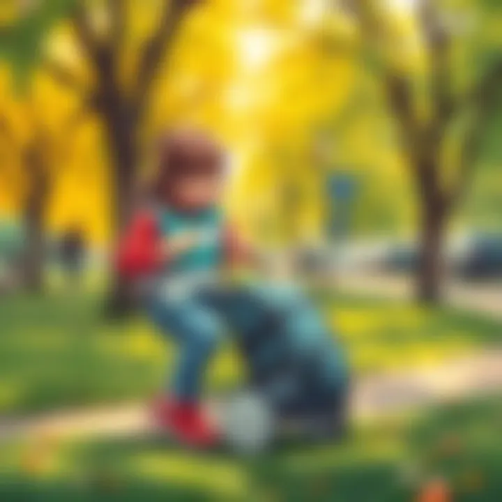 Parent using a diaper bag in a park