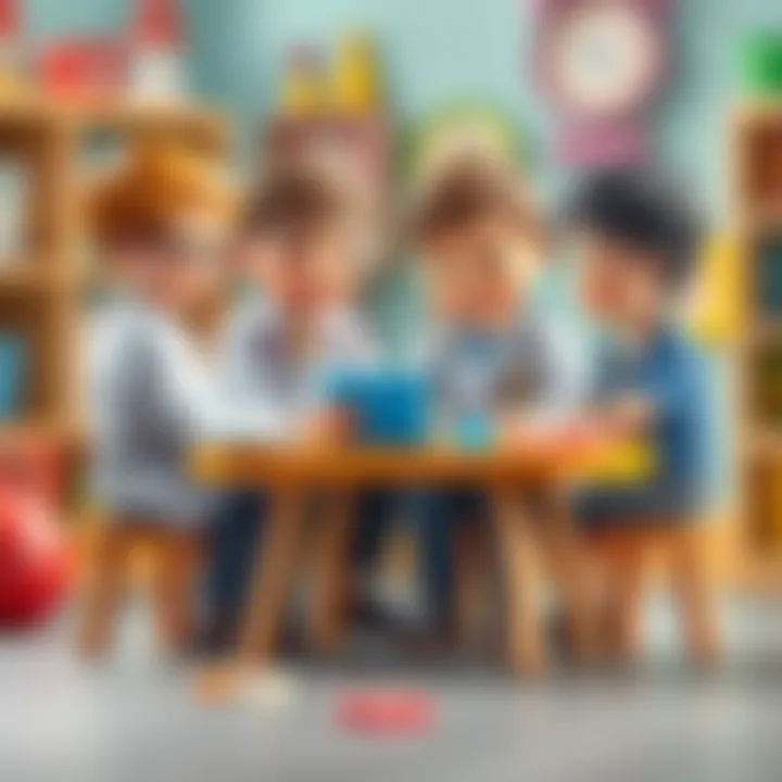 A group of children playing and sharing a doctor playset, highlighting social skills.