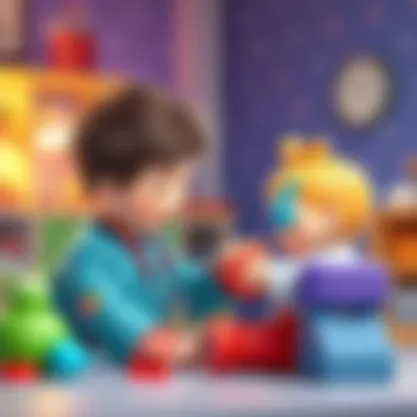 A parent observing their child playing with a doctor toy, reflecting parental involvement.