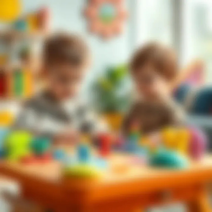 Child engaging with an activity table, developing fine motor skills.