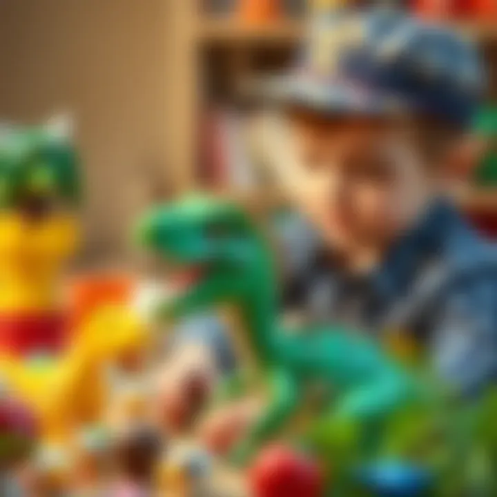 Child engaging with educational Spinosaurus toy