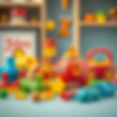 An assortment of educational toys including a toy teapot.