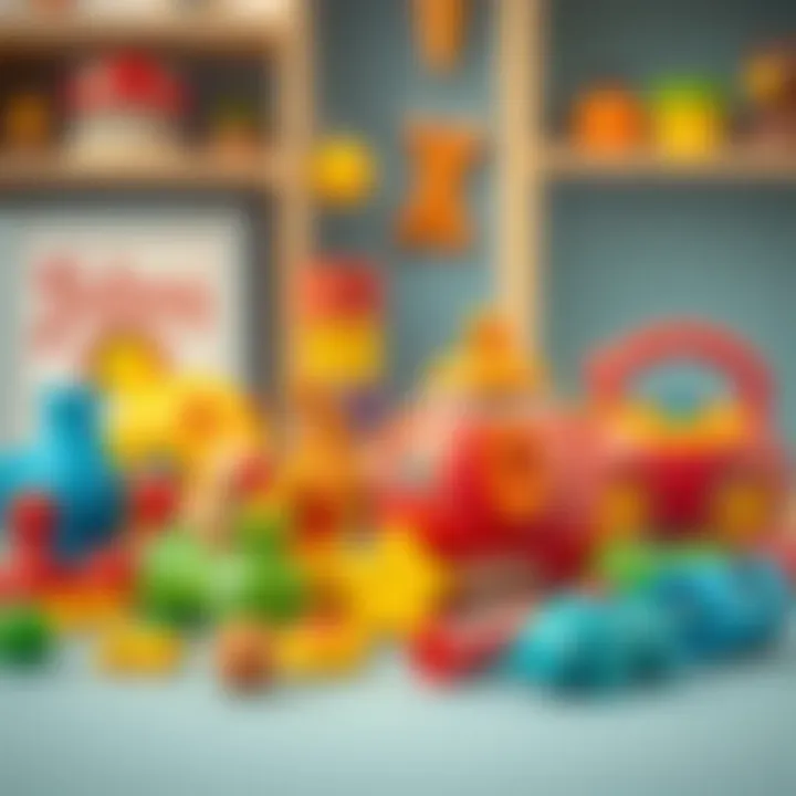 An assortment of educational toys including a toy teapot.