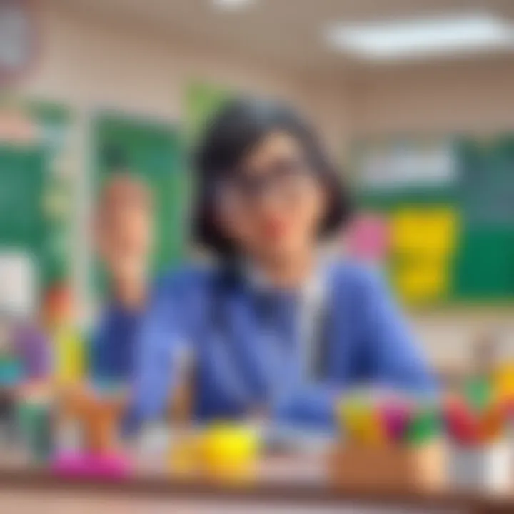 An educator demonstrating the use of mini fine-point pens in a classroom setting.