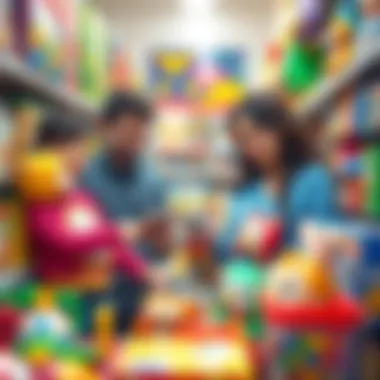 Parents choosing toys for their children in a store