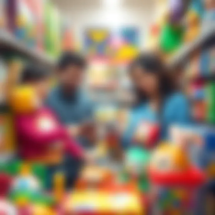 Parents choosing toys for their children in a store