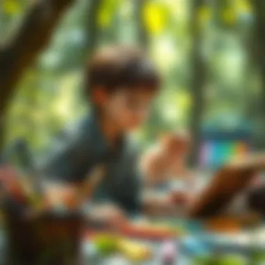 Engaged artist utilizing Faber Castell pastel set outdoors