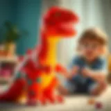 Colorful Fisher Price dinosaur toy engaging a child