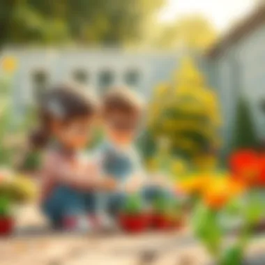 Children engaging in flower game activity outdoors