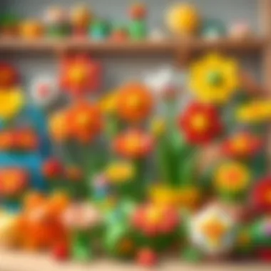 Colorful display of flower-themed toys for children