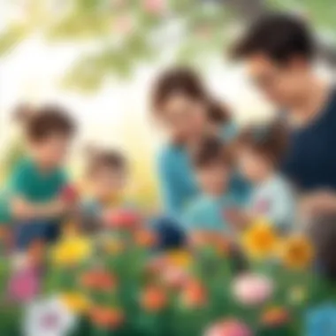 Parents observing children during a flower game session