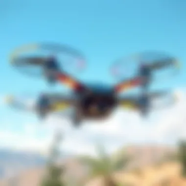 A futuristic flying drone showcasing advanced technology in action