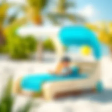 Design features of a shaded beach bed for children