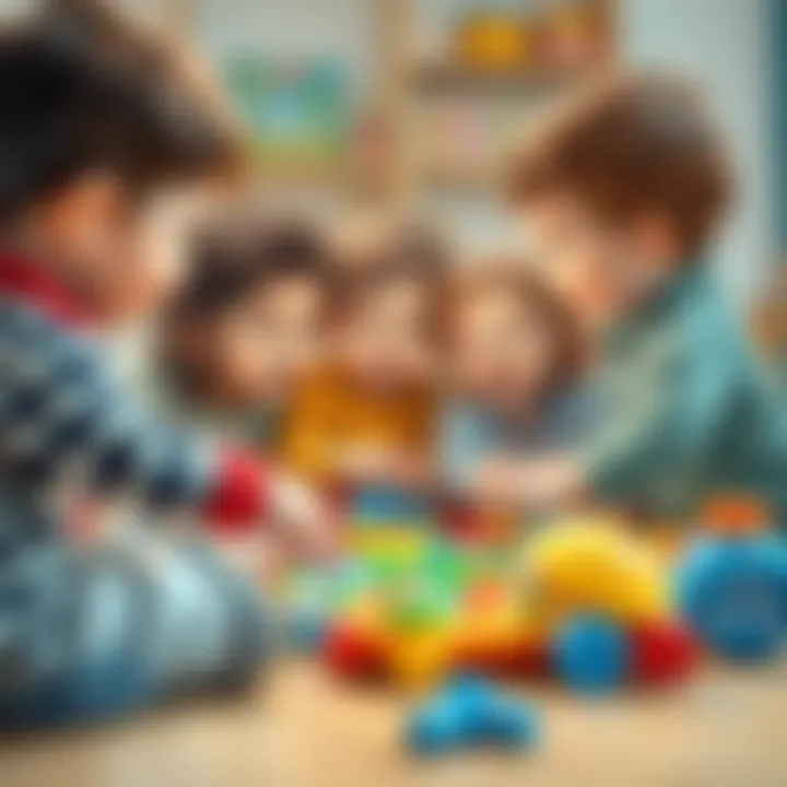 A group of children engaging in social play with interactive toys