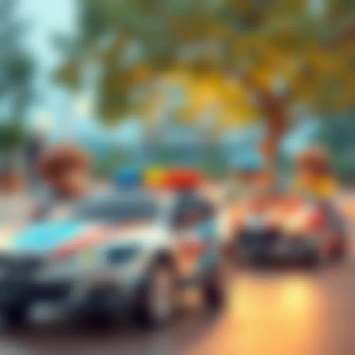 Fostering Social Skills Through Group Play Children engaging in group play with electric police cars, fostering social skills