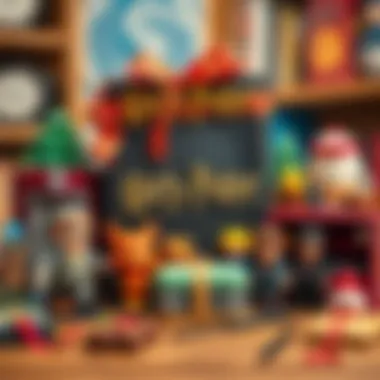 A beautifully arranged Harry Potter themed gift set featuring various collectibles.