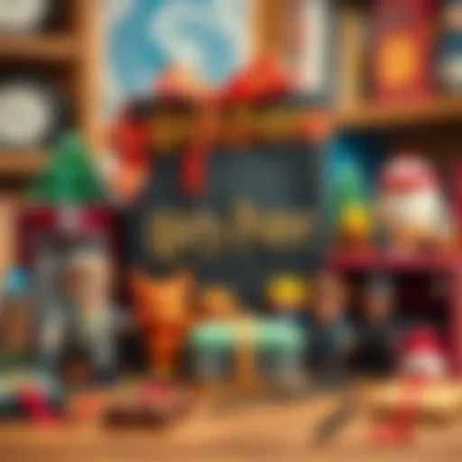 A beautifully arranged Harry Potter themed gift set featuring various collectibles.