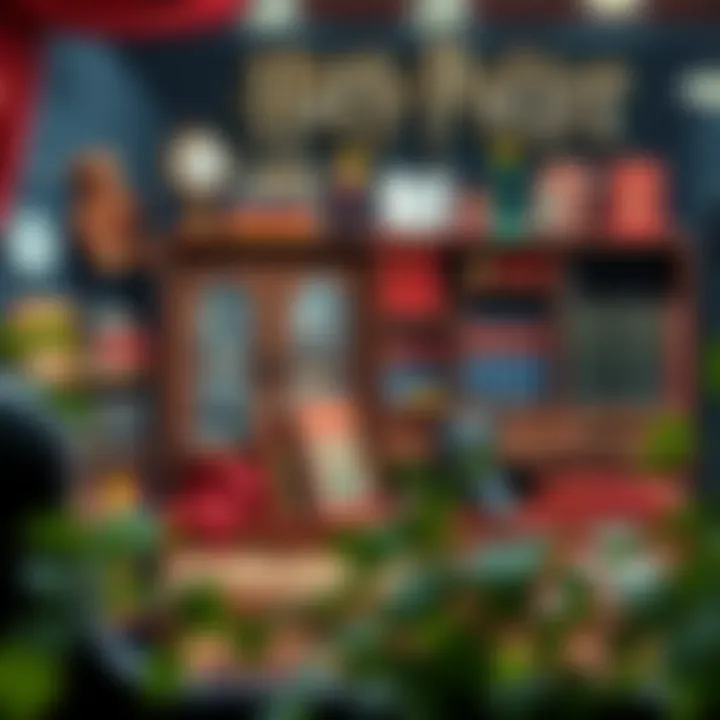 A cozy setting with Harry Potter books and merchandise displayed attractively.