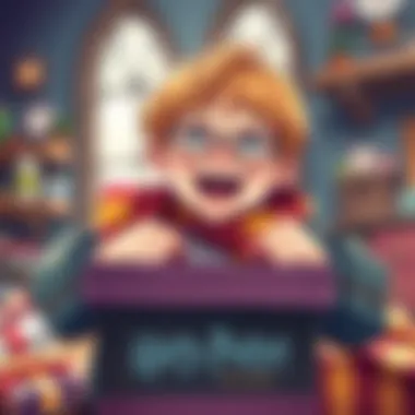 A joyful child unboxing a Harry Potter themed gift, showcasing excitement.
