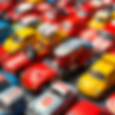 Different types of toy cars displayed together