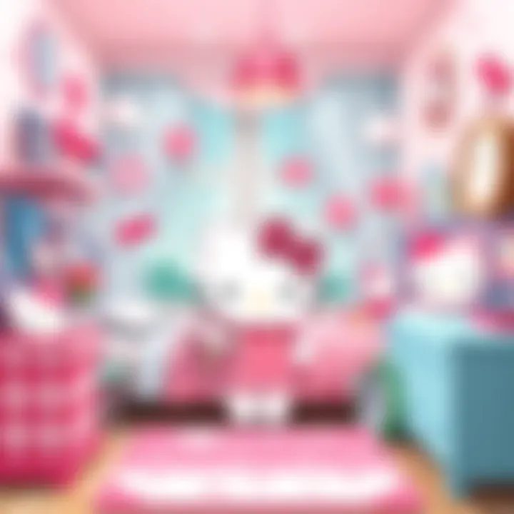 A cozy bedroom decorated with Hello Kitty merchandise.