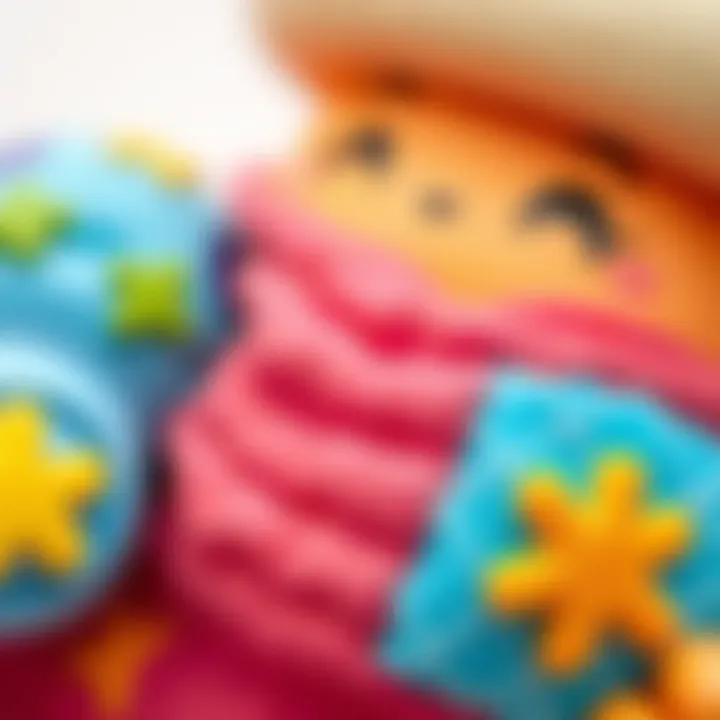 A close-up of a crinkly toy demonstrating safety features and materials