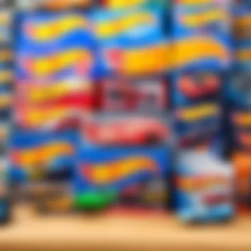 Diverse Hot Wheels Car Box Collection A vibrant display of various Hot Wheels car boxes showcasing different designs.
