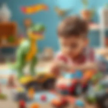 Child playing with Hot Wheels Dinosaur set, enhancing creativity