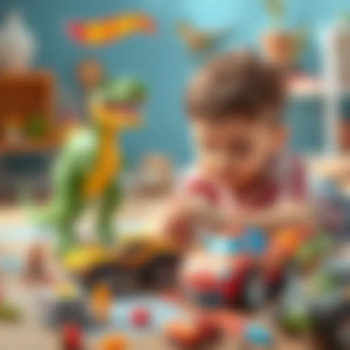 Child playing with Hot Wheels Dinosaur set, enhancing creativity