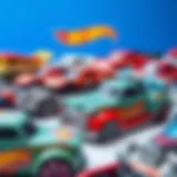A vibrant display of Hot Wheels FF Premium cars showcasing intricate designs