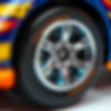 Close-up of a Hot Wheels car with intricate wheel details