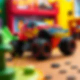 A vibrant Hot Wheels monster truck set displayed on a play surface