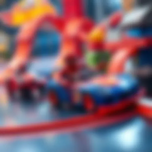 A thrilling Hot Wheels track featuring Spider-Man themed cars