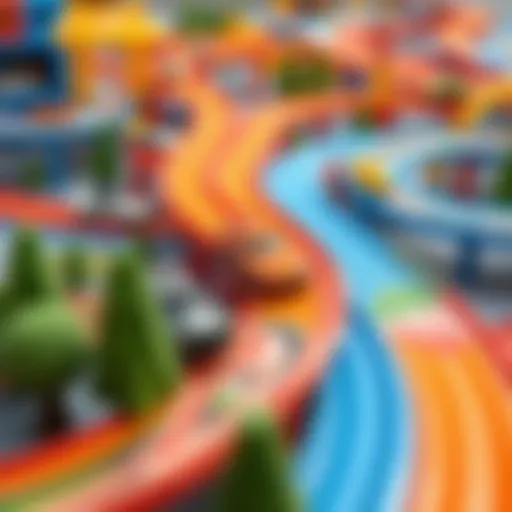 Colorful Hot Wheels track layout showcasing creativity