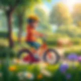 A child riding an Ikea bicycle in a park