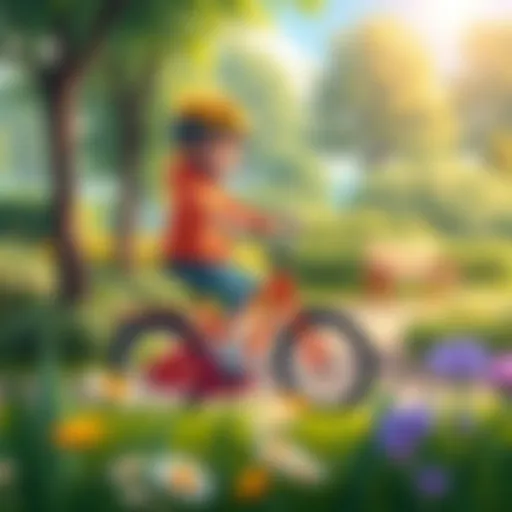 A child riding an Ikea bicycle in a park