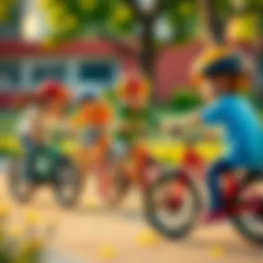 Group of children playing with bicycles