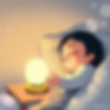A child peacefully sleeping with an IKEA night lamp providing soft light