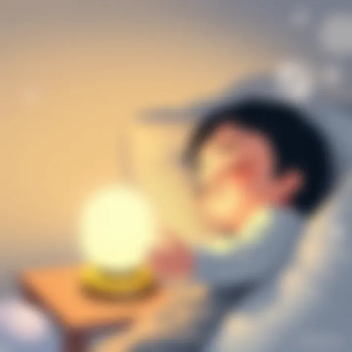 A child peacefully sleeping with an IKEA night lamp providing soft light