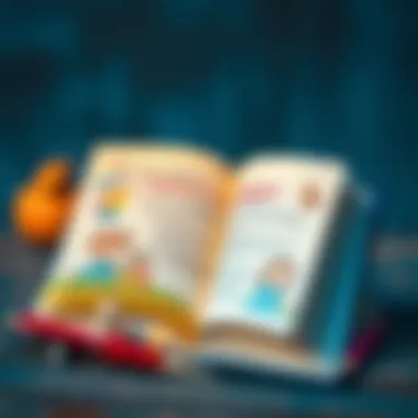 An open book with illustrations and engaging content